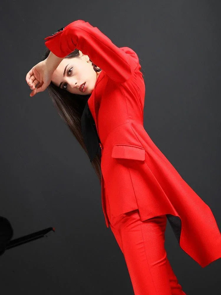 Chic, Elegant Women's Pant Suit - Solid Zipper