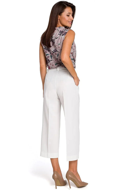Chic Professional Elegant Women Cropped Wide-Leg Pants – Mid-Waist Pleated -Guocali