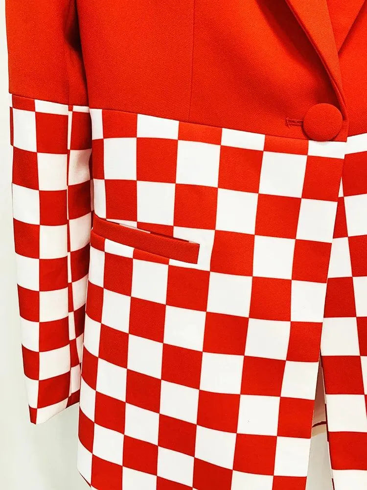 Chic Professional Women's Pant Suit - Checkered Zipper