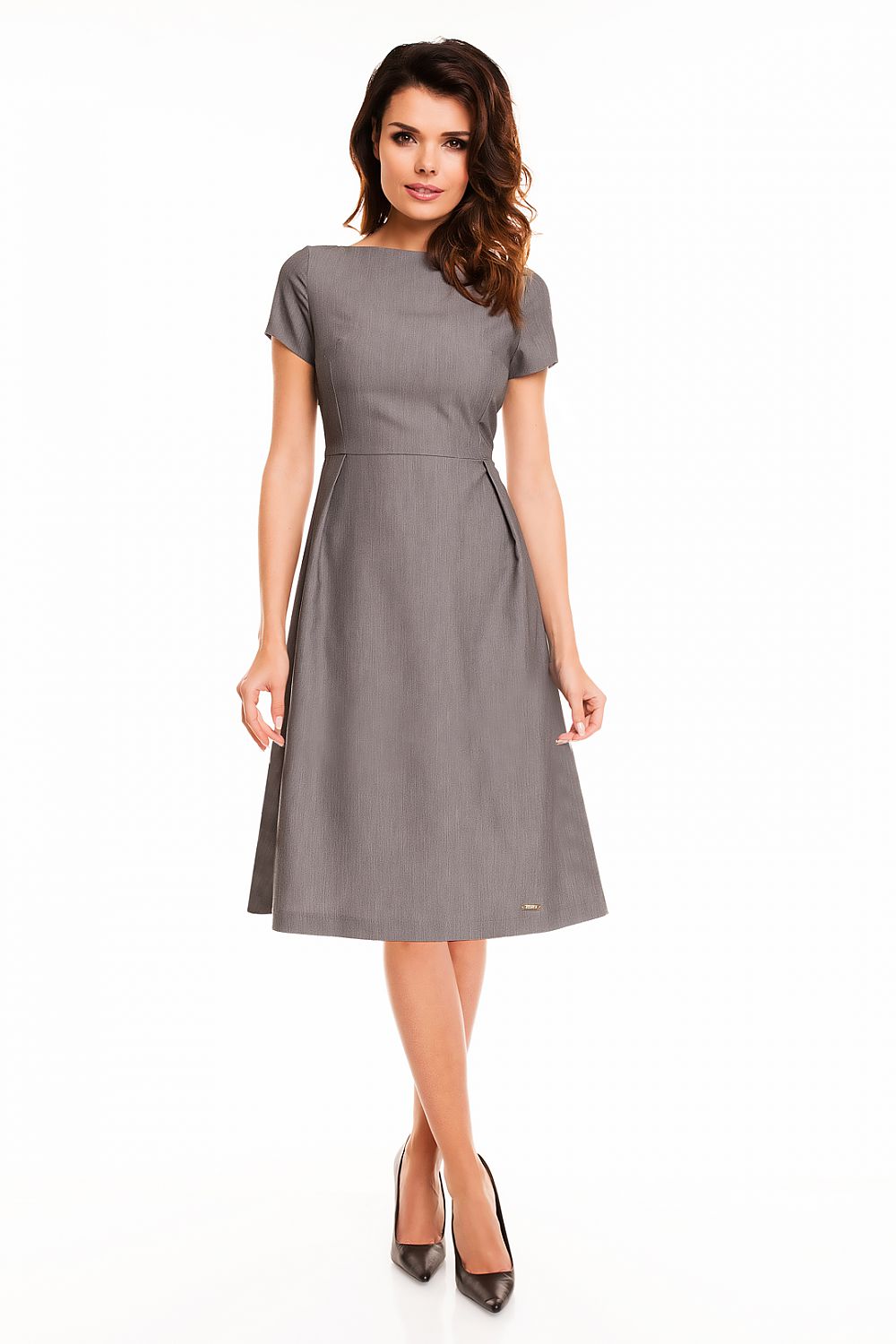 chic solid boat neck short sleeves midi day dress – Daydress | GUOCALI