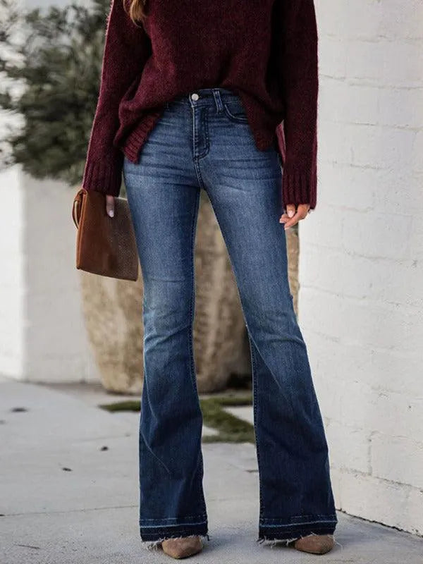 Chic Women Jeans – High-Rise Stretch Raw Hem -Guocali