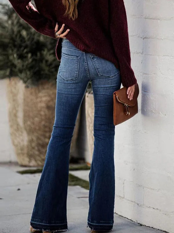 Chic Women Jeans – High-Rise Stretch Raw Hem -Guocali