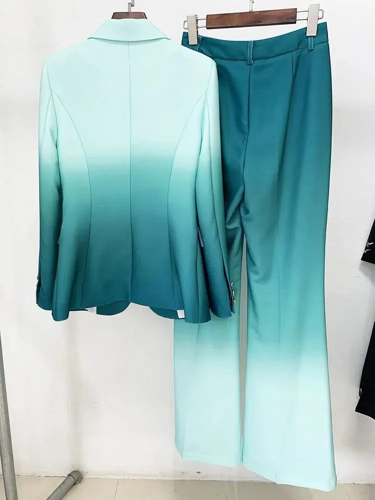 Chic Women's Pant Suit - Gradient Zipper