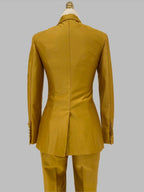 Chic Women's Pant Suit - Solid Double-Breasted - Gold