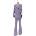 Chic Women's Pant Suit - Solid Double-Breasted - Lavender
