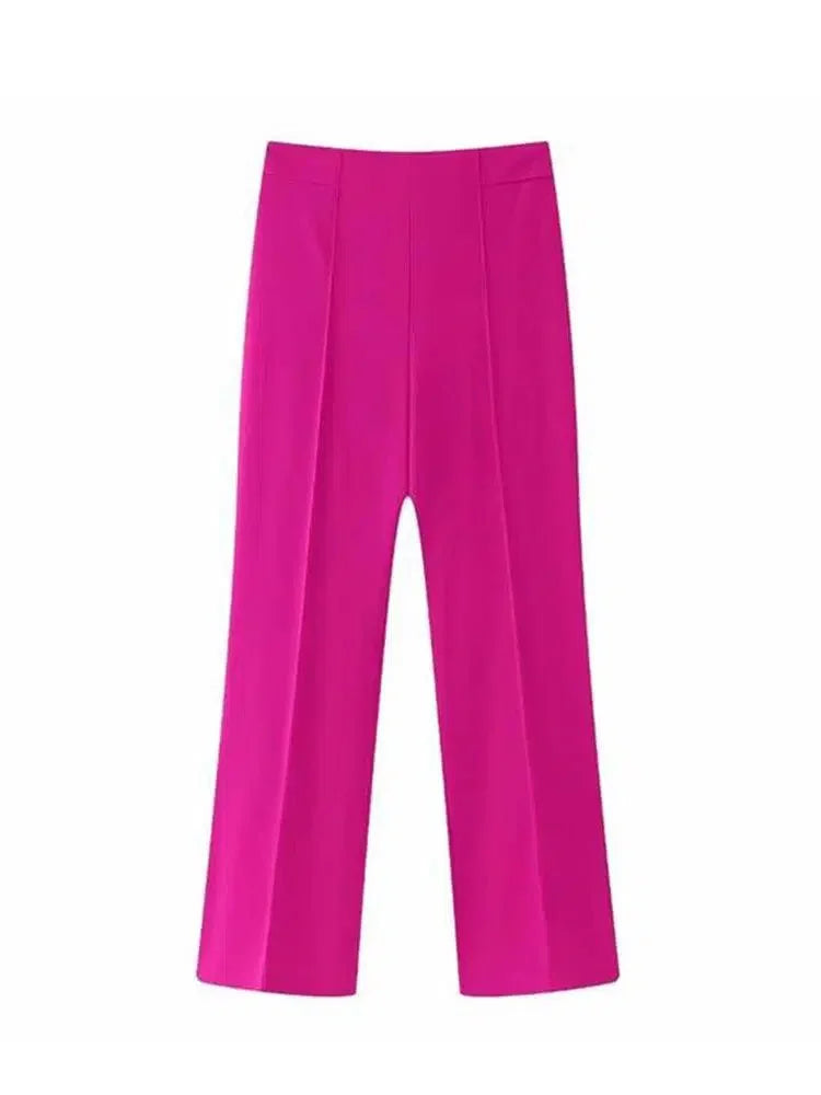 Chic Women's Pant Suit - Solid Single-Breasted