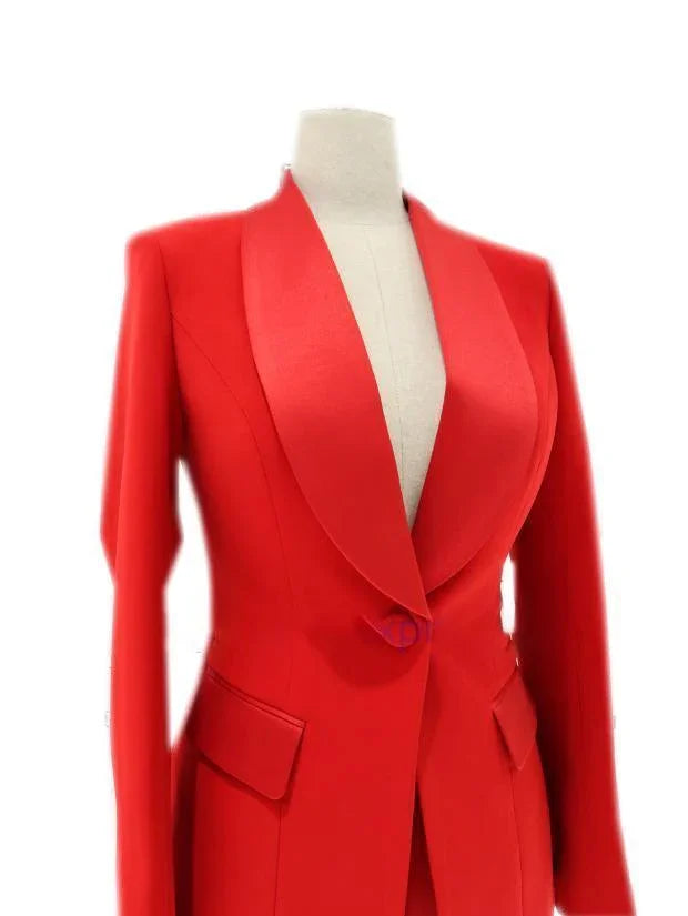 Chic Women's Pant Suit - Solid Single-Breasted
