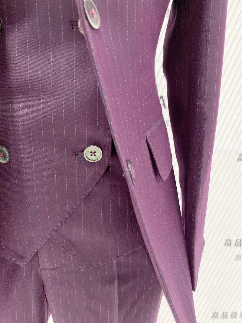 Chic Women's Pant Suit - Striped Single-Breasted - Fuchsia