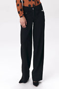 Chic Women Wide-Leg Pants – High-Rise Button Front