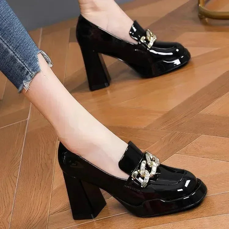 Chunky Patent Leather Platform Pumps