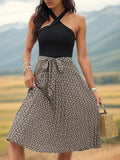 Color Block Halter Neck Dress -Guocali