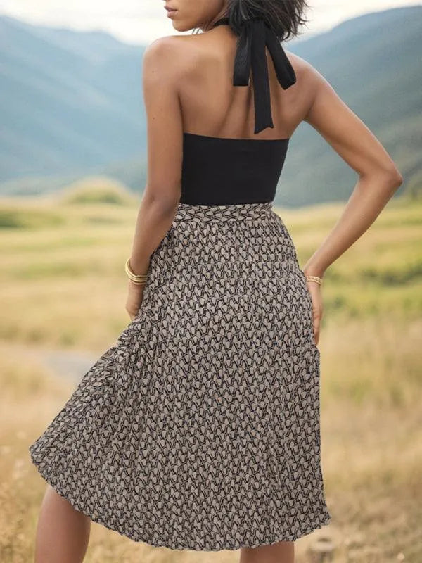 Color Block Halter Neck Dress -Guocali