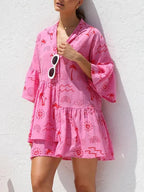 Comfortable Trumpet Sleeve Ethnic Dress -Guocali