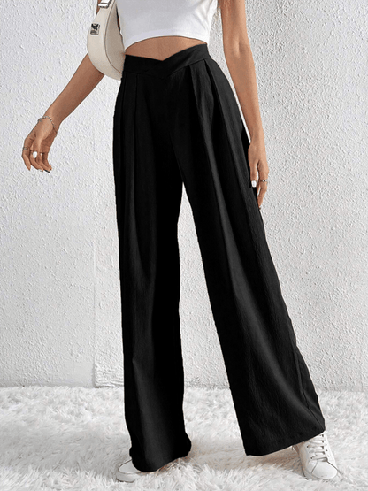 Chic Women Wide Leg Pants – High Rise Pleated