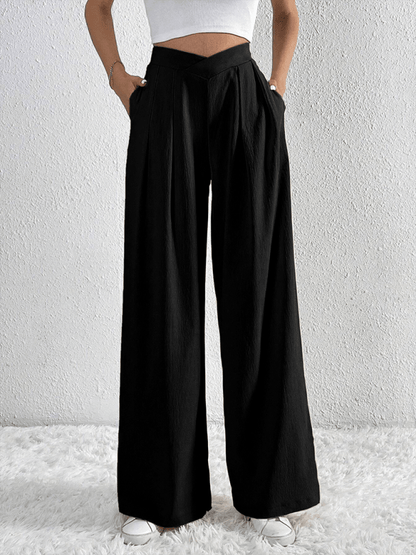 Chic Women Wide Leg Pants – High Rise Pleated