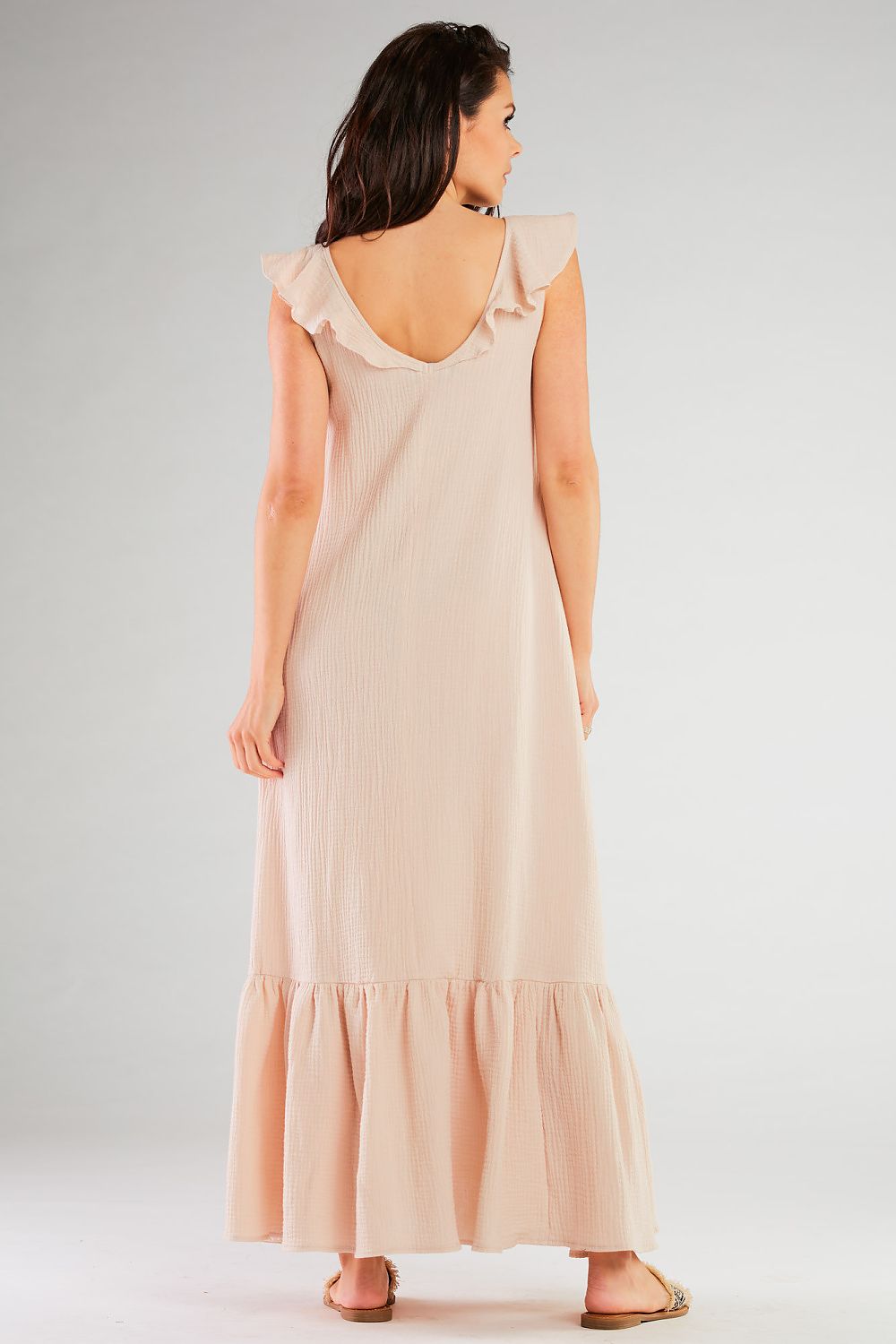 Cotton Maxi Dress – Round Neck, A-Line, Ruffled Hem – Daydress | GUOCALI – view 2