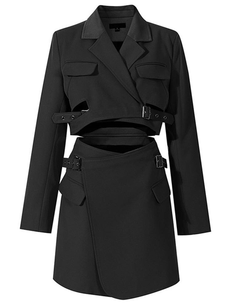 Cross Buckle Women Blazer Dress - Blazer Dress - Guocali