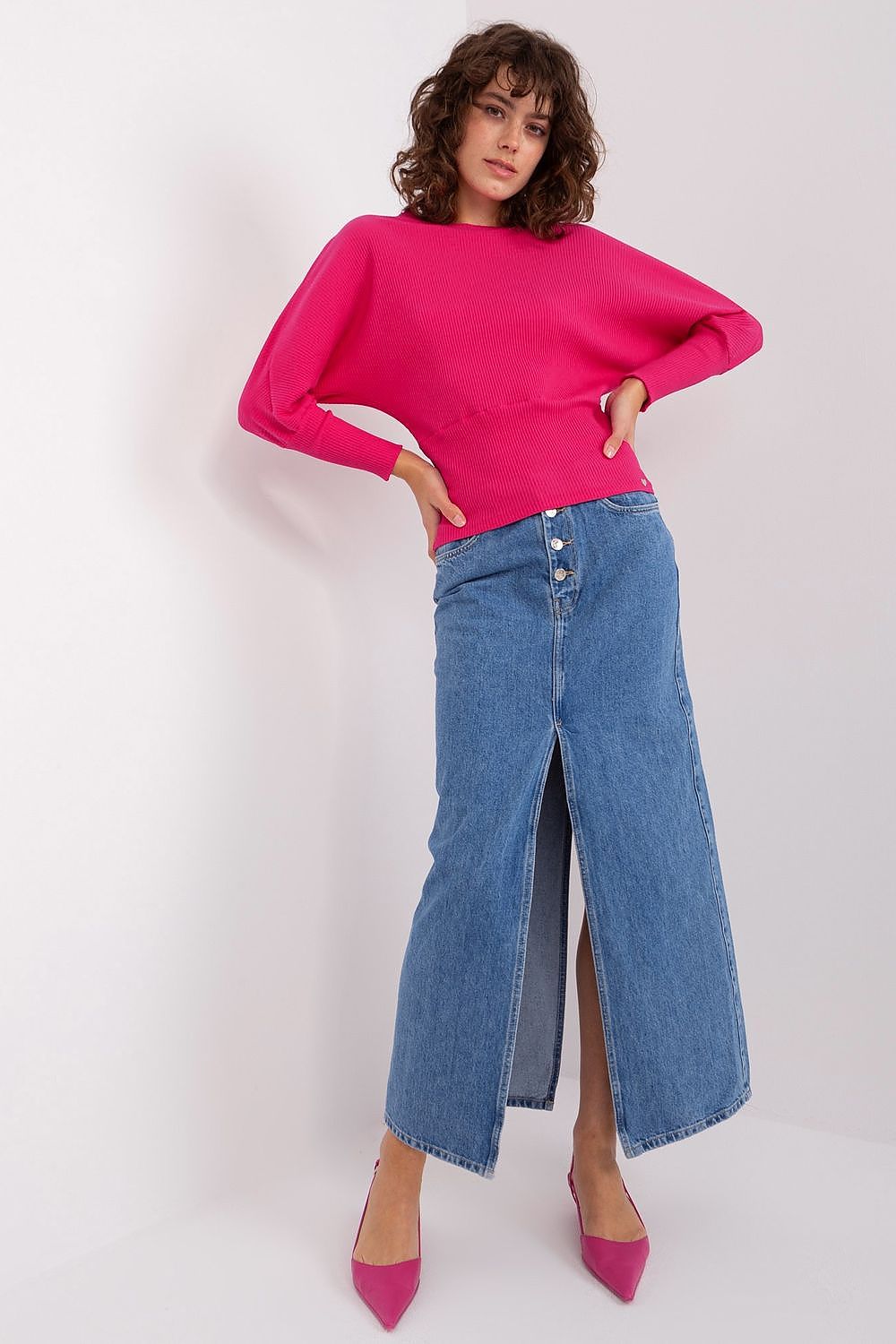 Women's Batwing-Sleeve Blouse - Textured Waist Length