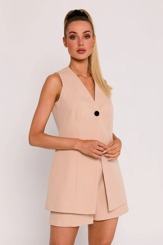 Women Suit Vest - Stretchable - Sleeveless Beige