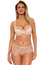 Embroidered Bra Beige Cotton Support-Women Bra-GUOCALI