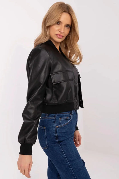 Women's Bomber Jacket - With Pockets Chic, Minimalist, Casual - Black