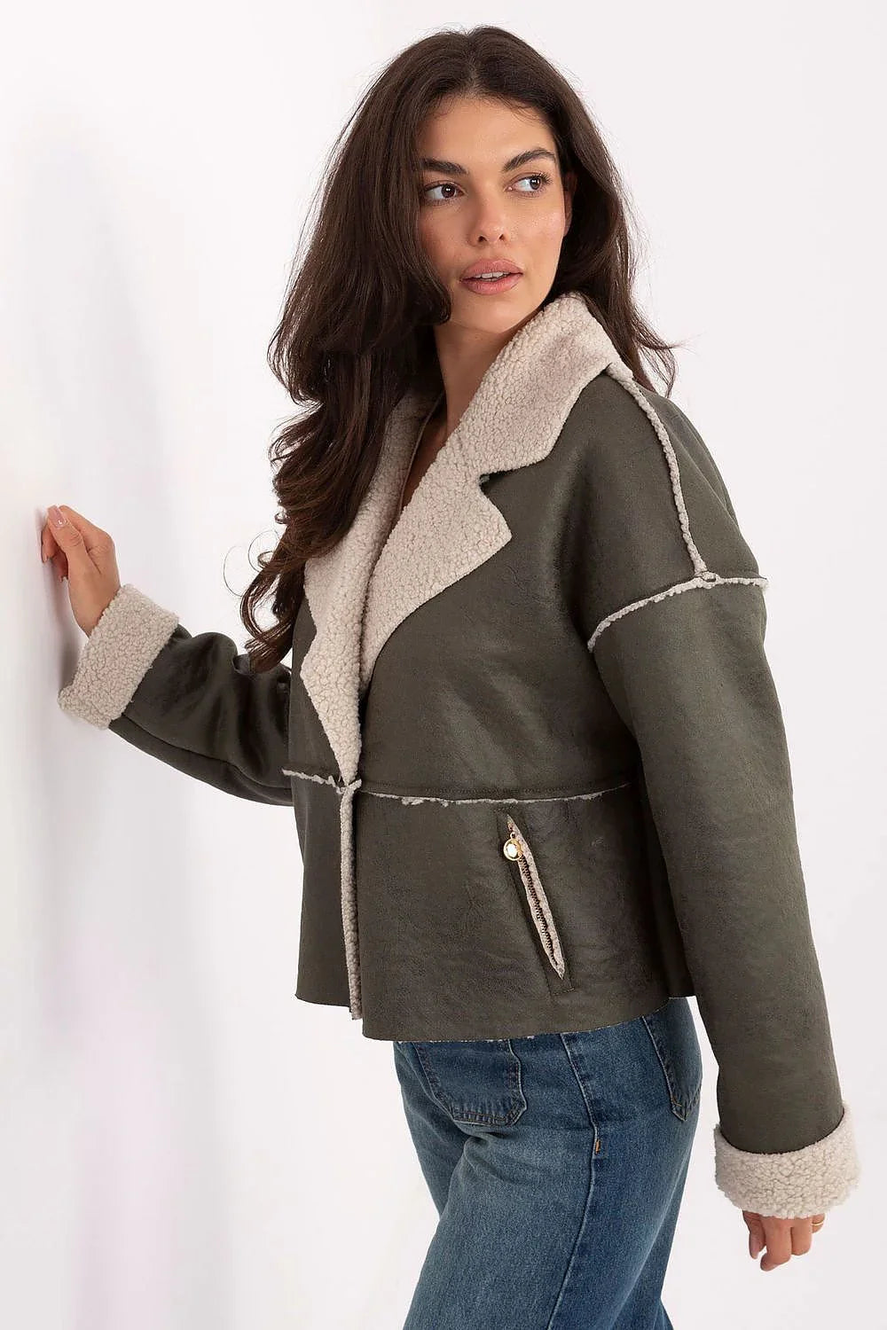 Women's Cropped Jacket - Lightweight Casual - Navy, Beige