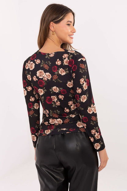 Women's Draped Blouse - Floral Waist Length