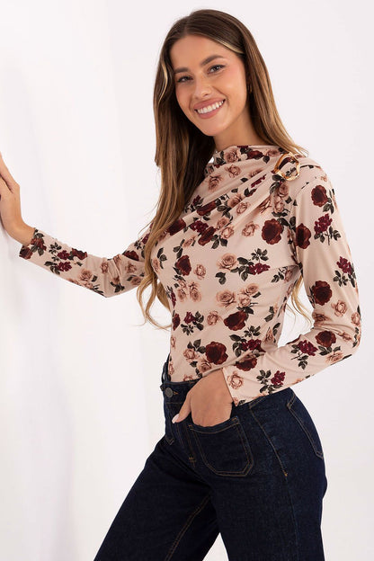 Women's Draped Blouse - Floral Waist Length