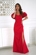 elegant solid sweetheart puff sleeves maxi maxi dress, formal dress, evening dress, wedding-guest dress, off-shoulder dress, draped dress, ruched dress, party dress - Guocali