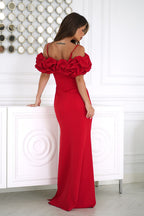 elegant solid sweetheart puff sleeves maxi maxi dress, formal dress, evening dress, wedding-guest dress, off-shoulder dress, draped dress, ruched dress, party dress - Guocali