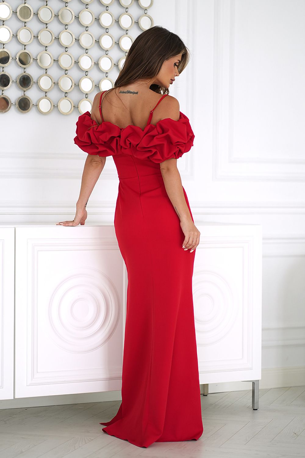 elegant solid sweetheart puff sleeves maxi maxi dress, formal dress, evening dress, wedding-guest dress, off-shoulder dress, draped dress, ruched dress, party dress - Guocali