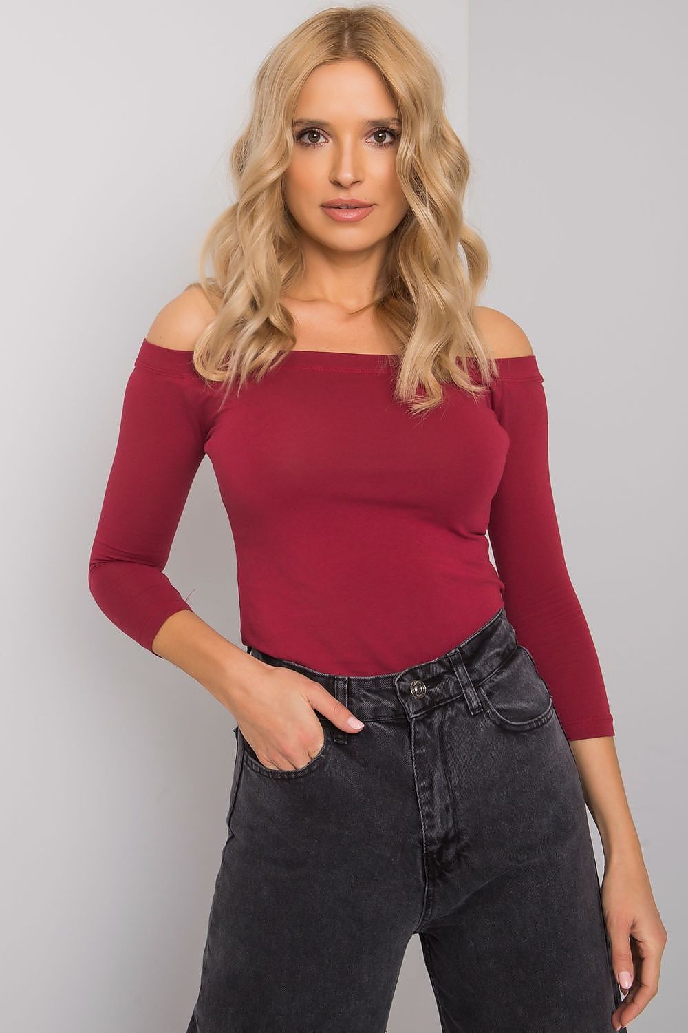 Women's Off-Shoulder Blouse - Solid Waist Length