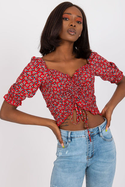 Women's Crop Blouse - Floral Cropped Length