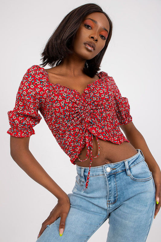 Women's Crop Blouse - Floral Cropped Length