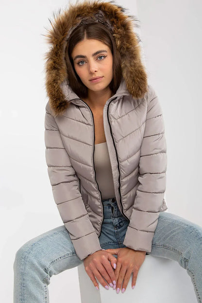 Women's Puffer Jacket - Hooded Chic, Casual - Beige