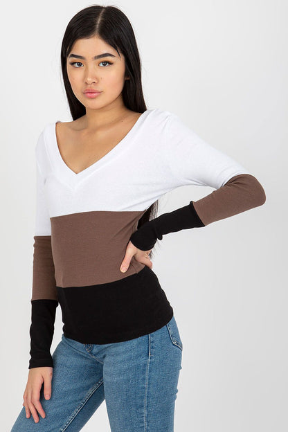 Women's Long Sleeve Blouse - Colorblock Waist Length