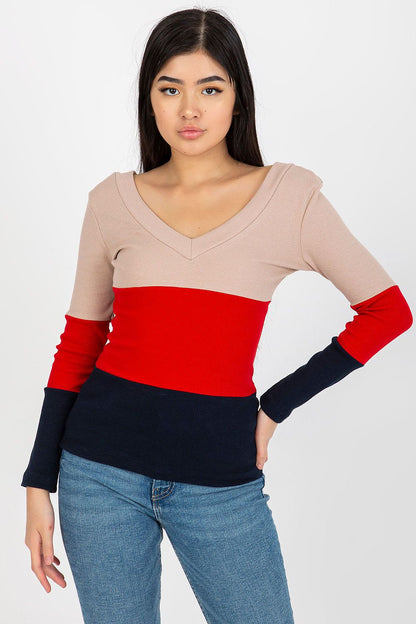Women's Long Sleeve Blouse - Colorblock Waist Length