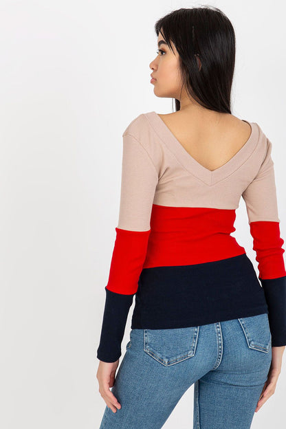 Women's Long Sleeve Blouse - Colorblock Waist Length