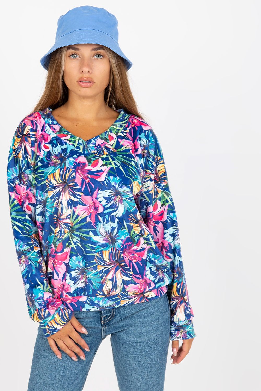 Women's Long-Sleeve Blouse - Floral Waist Length