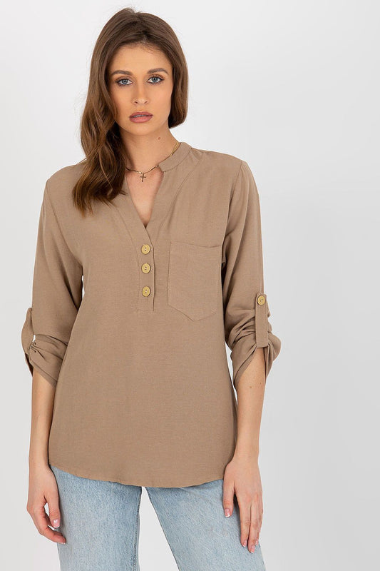 Women's Button-Down Blouse - Solid Hip Length