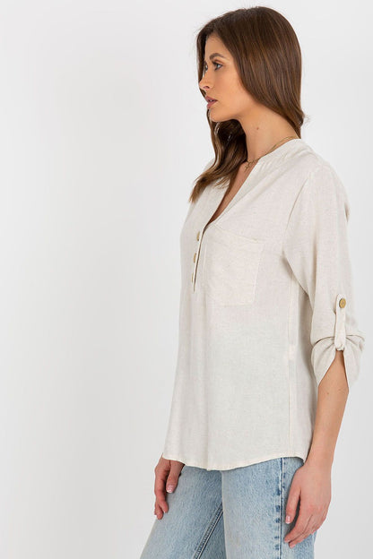 Women's Button-Down Blouse - Solid Hip Length