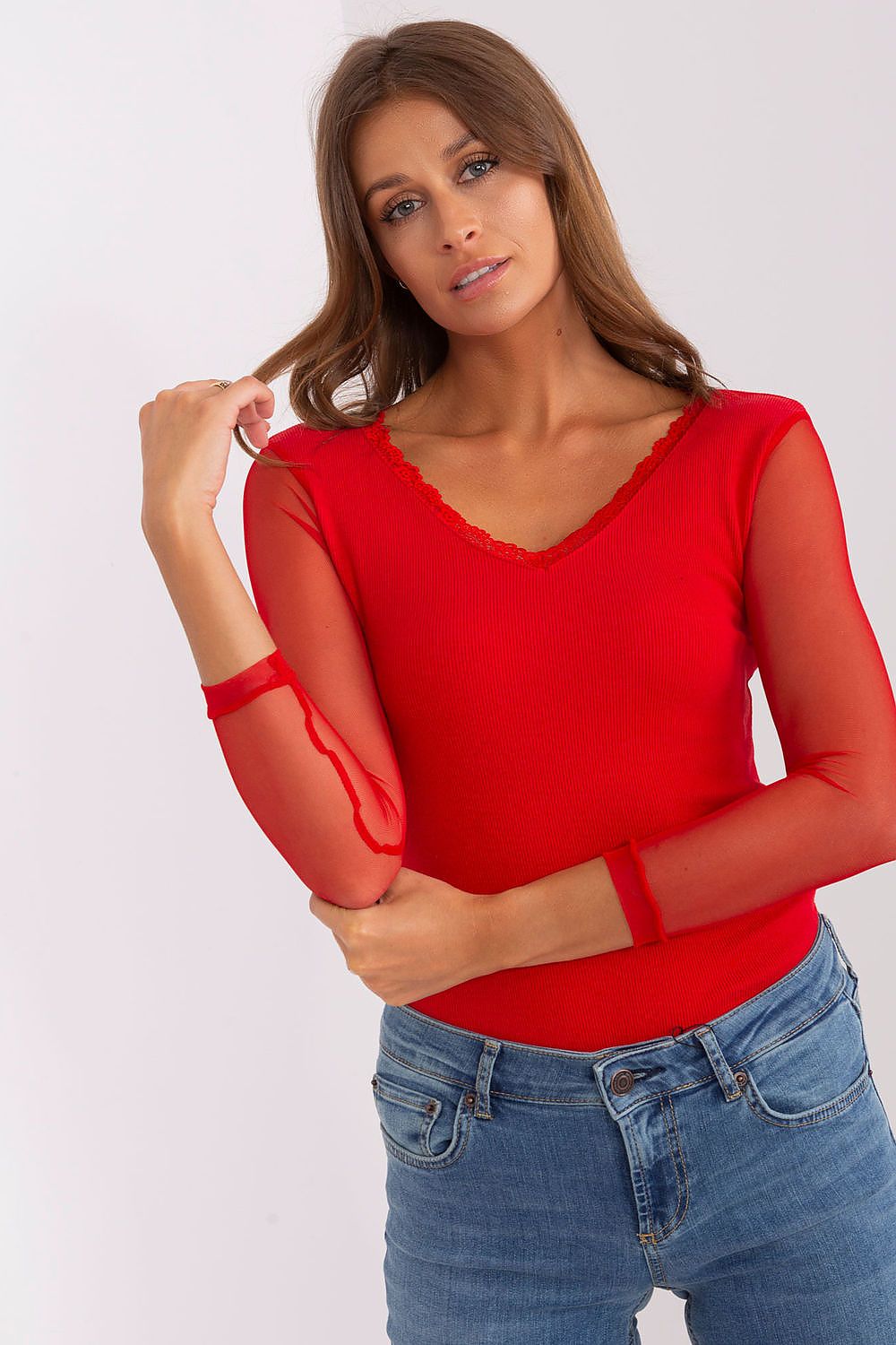 Women's Mesh-Blouse - Solid Waist Length