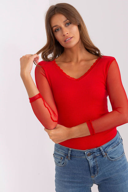 Women's Mesh-Blouse - Solid Waist Length