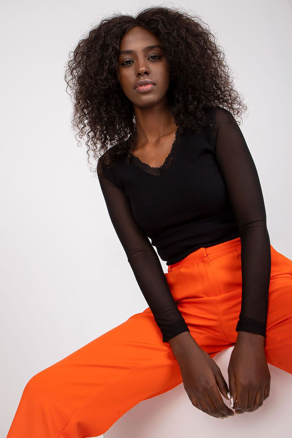 Women's Mesh-Blouse - Solid Waist Length