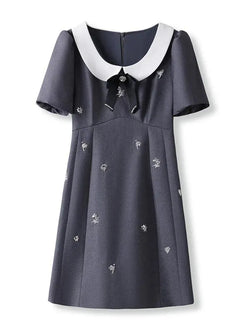 Diamond Studded Black A-Line Dress - Guocali