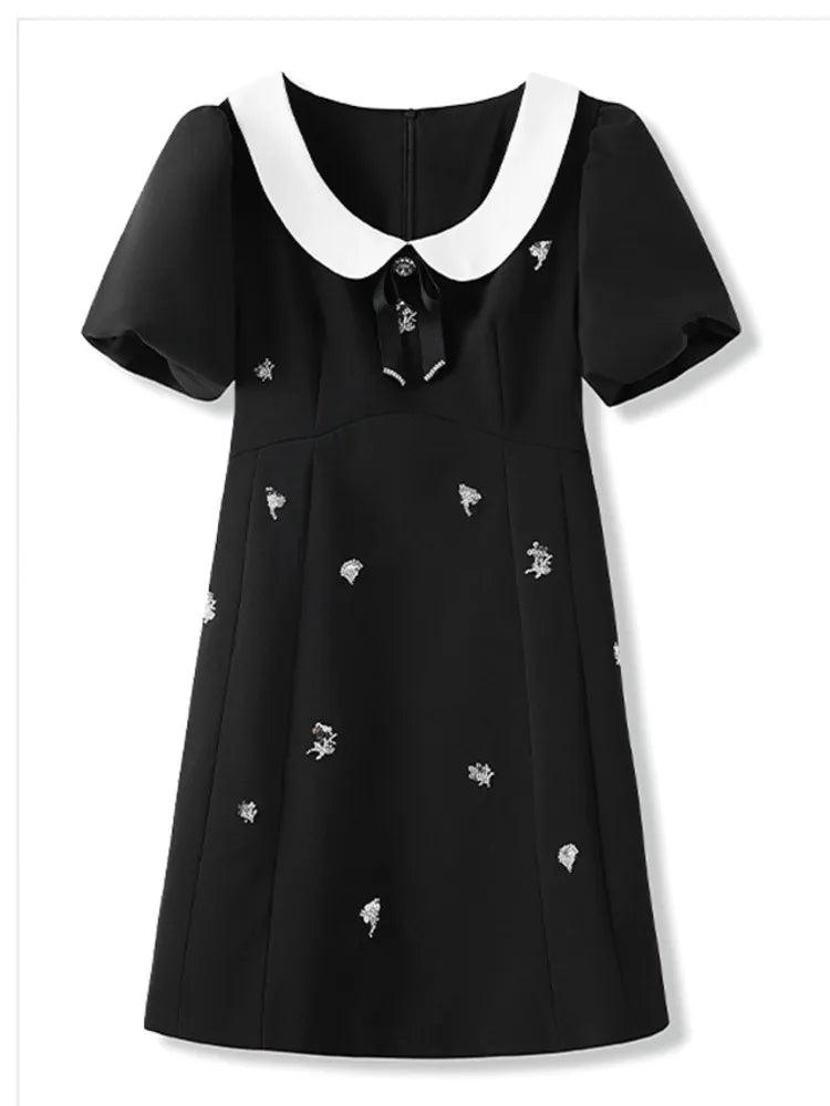 Diamond Studded Black A-Line Dress - A-Line Dress - Guocali