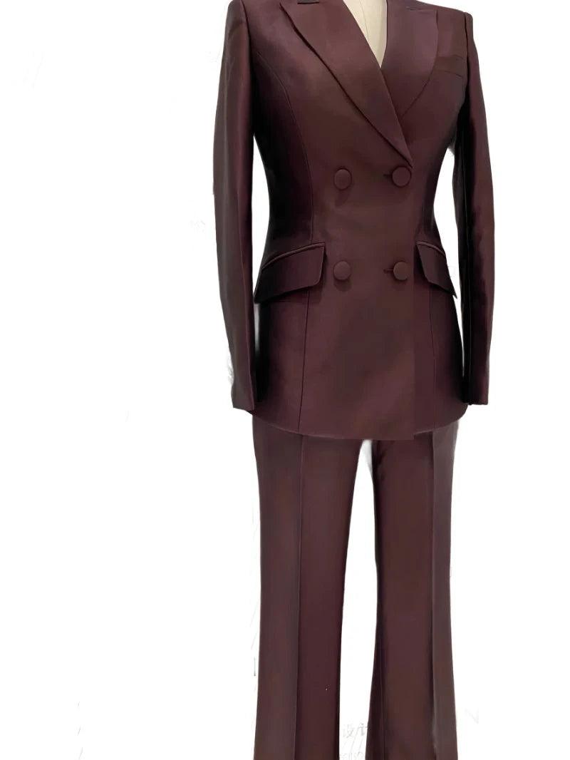 Double-Breasted Flared Pant Suit - Two-Piece Women Suit - Pantsuit - Guocali