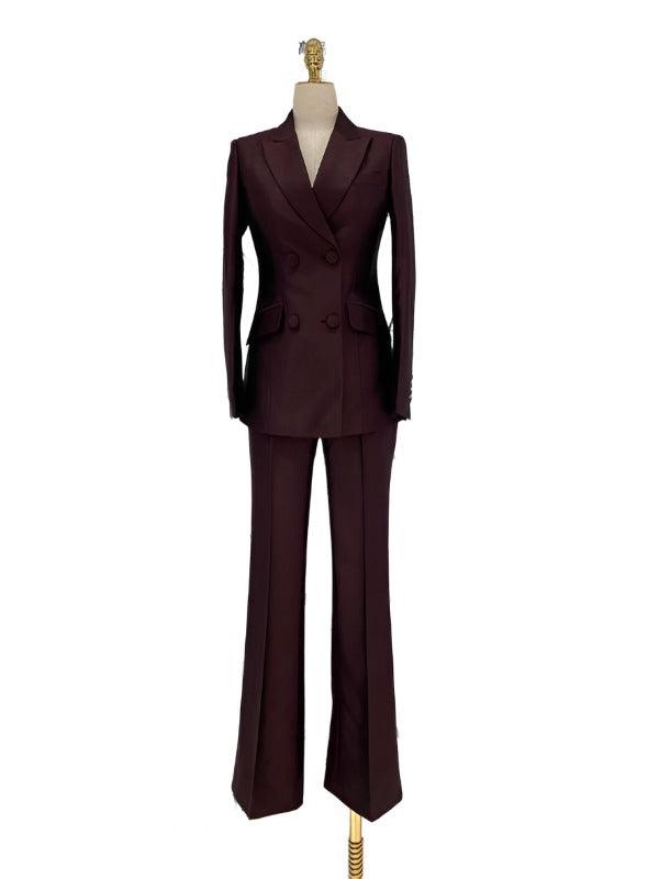 Double-Breasted Flared Pant Suit - Two-Piece Women Suit - Pantsuit - Guocali