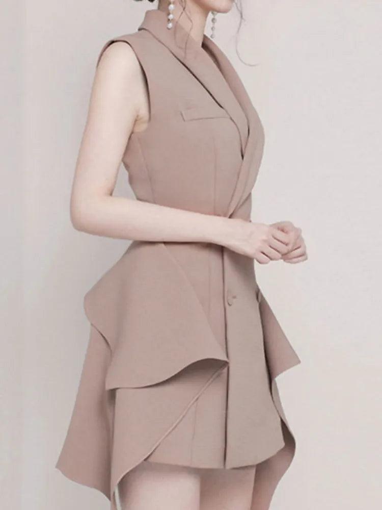 Double-Breasted Irregular Flounced Edge Dress - Sleeveless Dress - Guocali