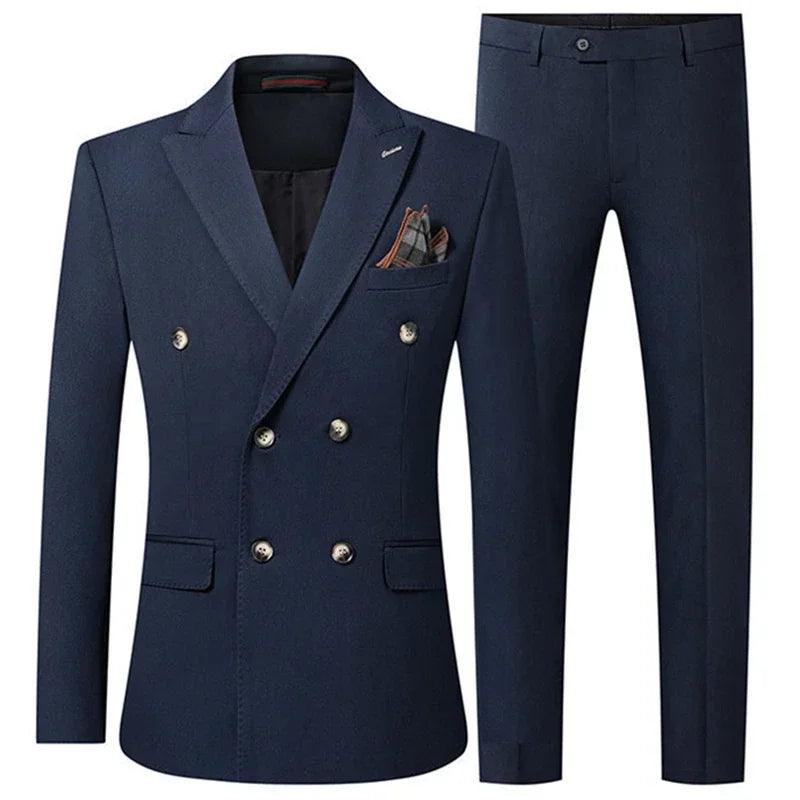 Double-Breasted Solid Men Suit - Business Formal - Double-Breasted Suit - Guocali